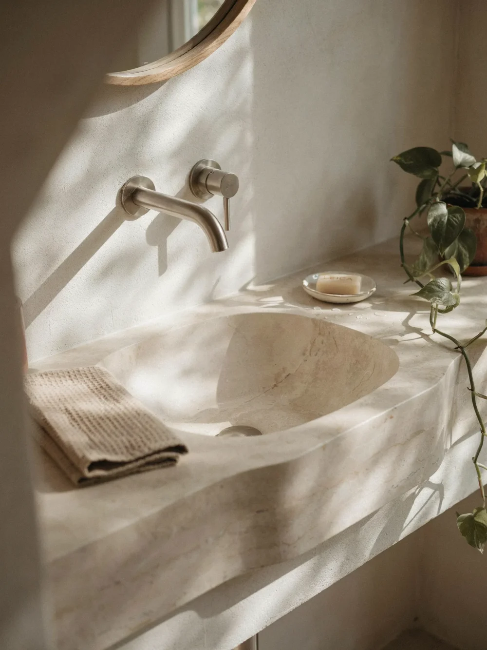 Limestone Integrated Sink With Brushed Nickel Fixtures