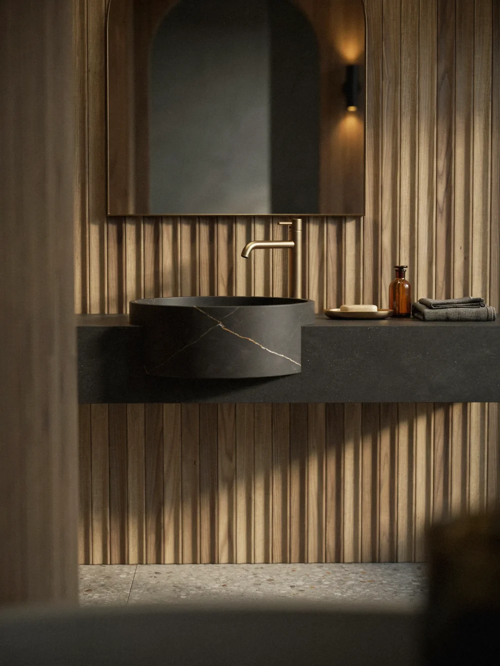 Matte Black Quartz Integrated Sink With Gold Vein Detail