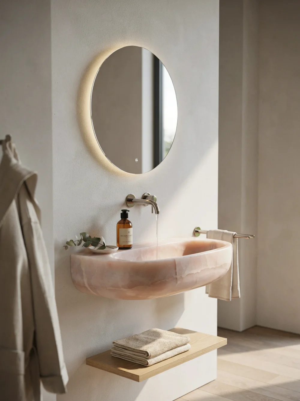 Pale Pink Portuguese Marble Integrated Basin