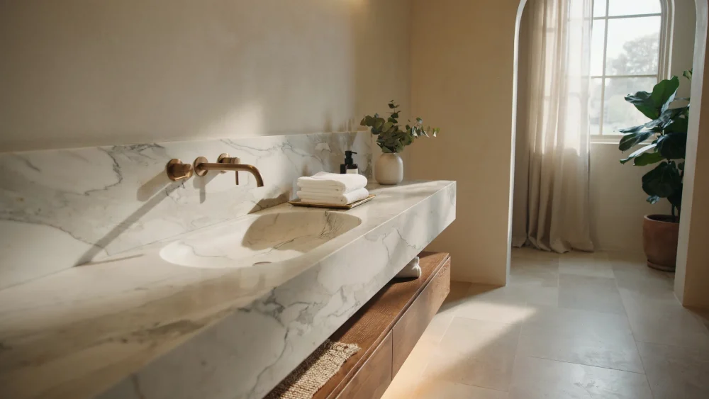 Integrated Stone Sinks That Bring a High-End Seamless Luxury Vibe to Your Bathroom