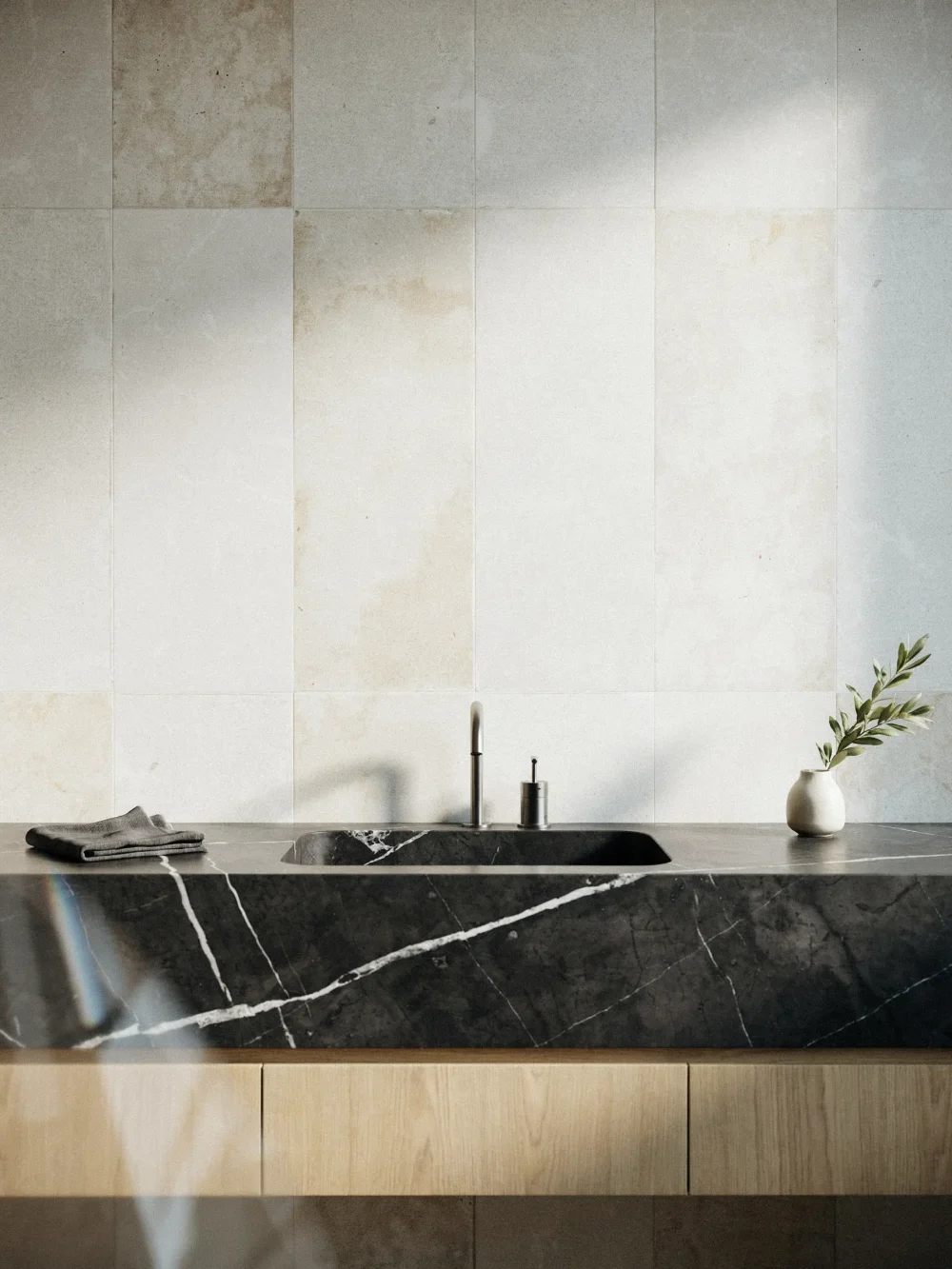 Nero Marquina Black Marble Basin With Contrast Veining