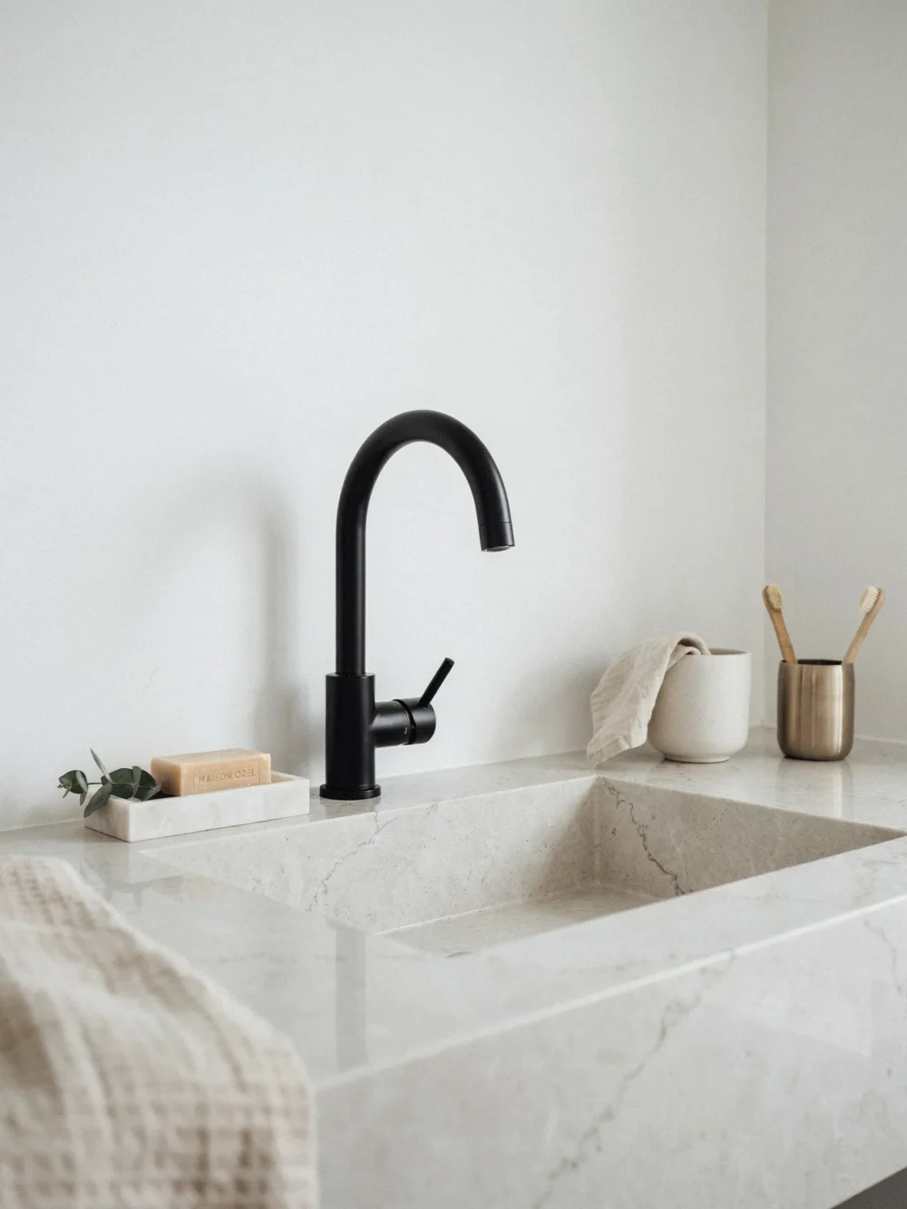 Minimalist Quartz Bathroom Sink With Integrated Soap Shelf