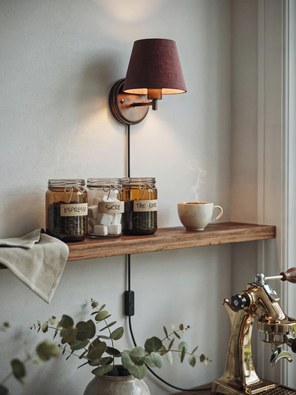 Brass Wall Sconce with a Fabric Shade