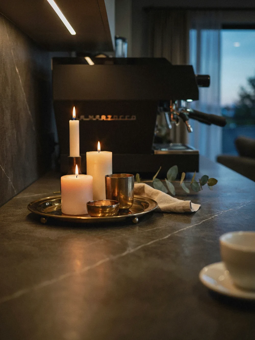 Candlelight Clusters on a Brass Tray