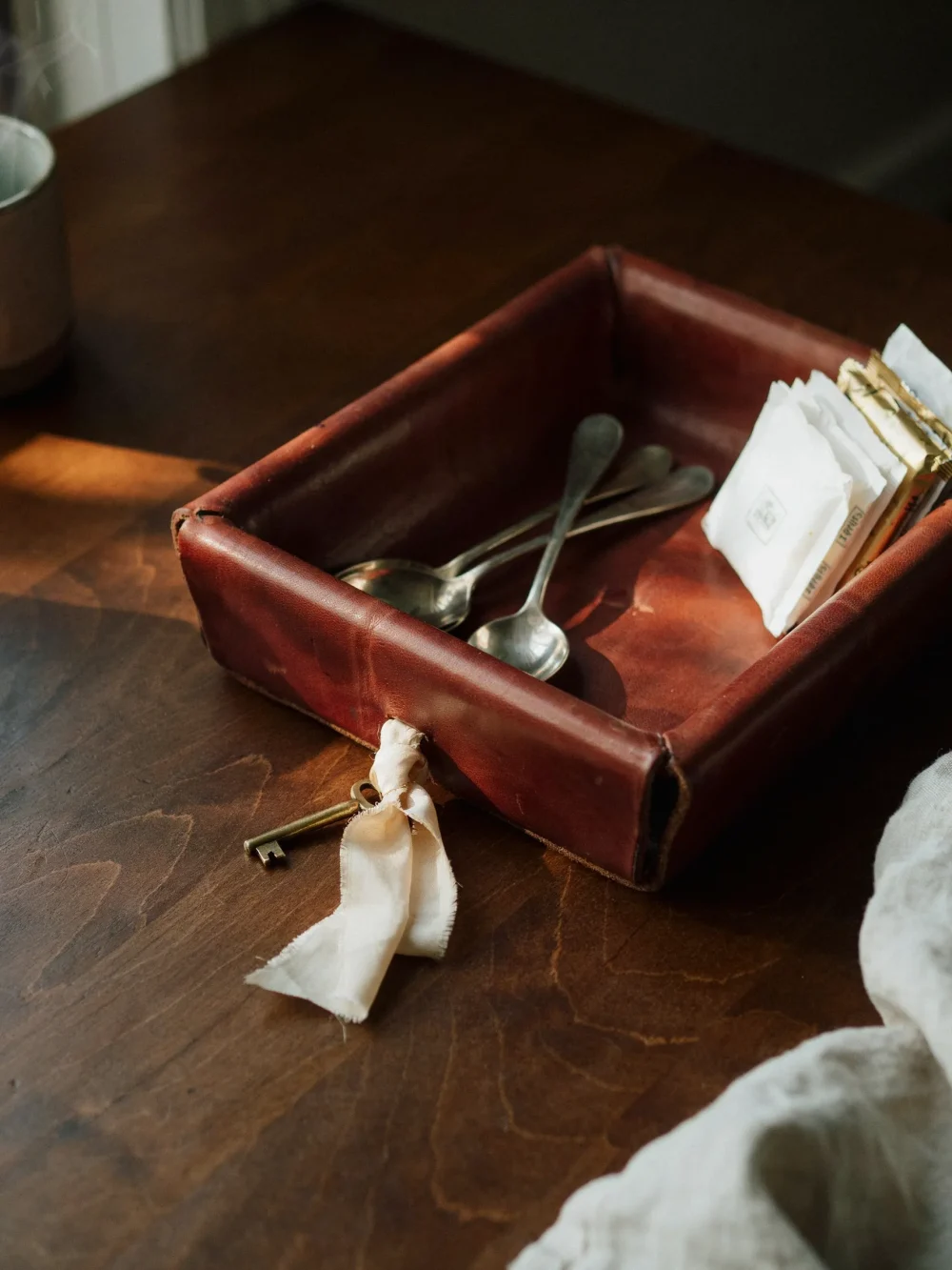 Aged Leather Catchall Tray for Small Items