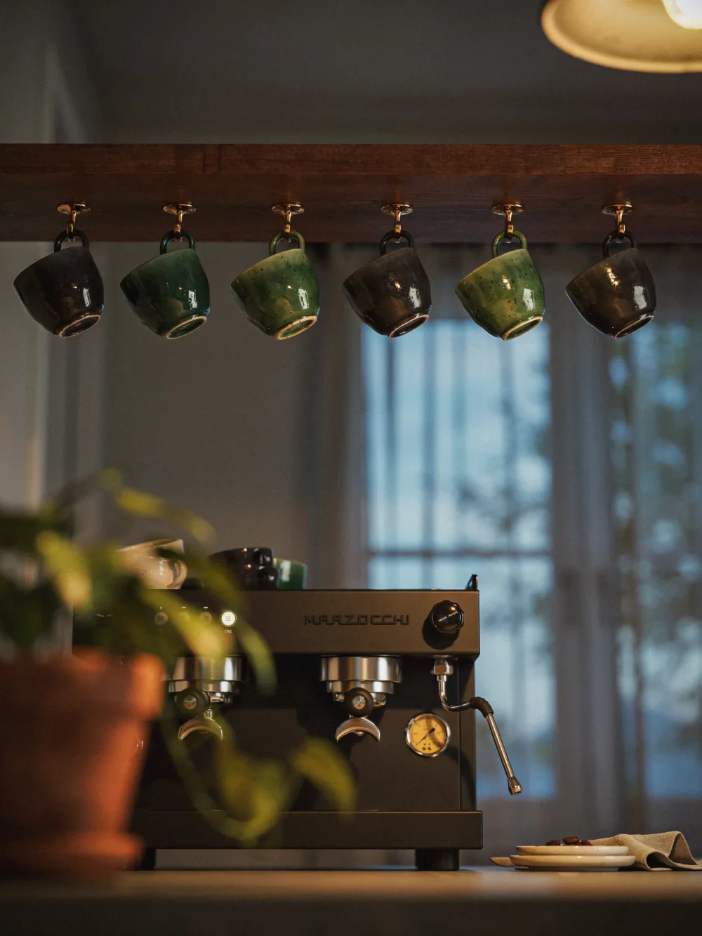 Dark Ceramic Espresso Cups as Display Objects