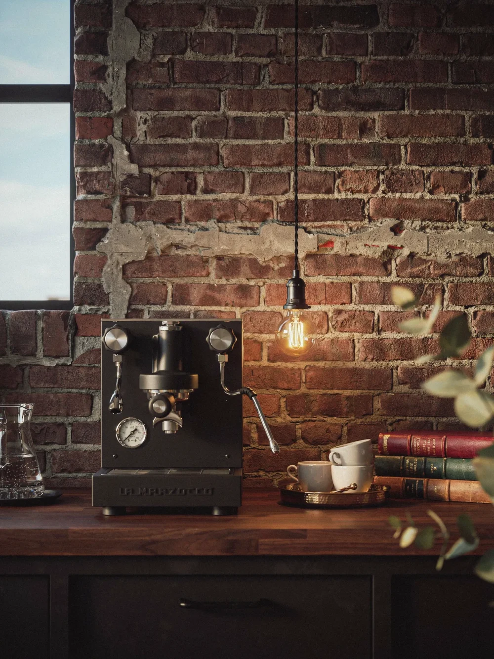 Exposed Brick Wall Espresso Corner