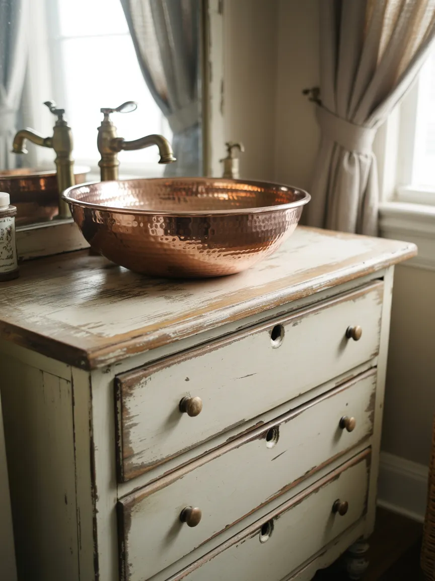 The Chippy White Farmhouse Dresser with a Copper Vessel Sink