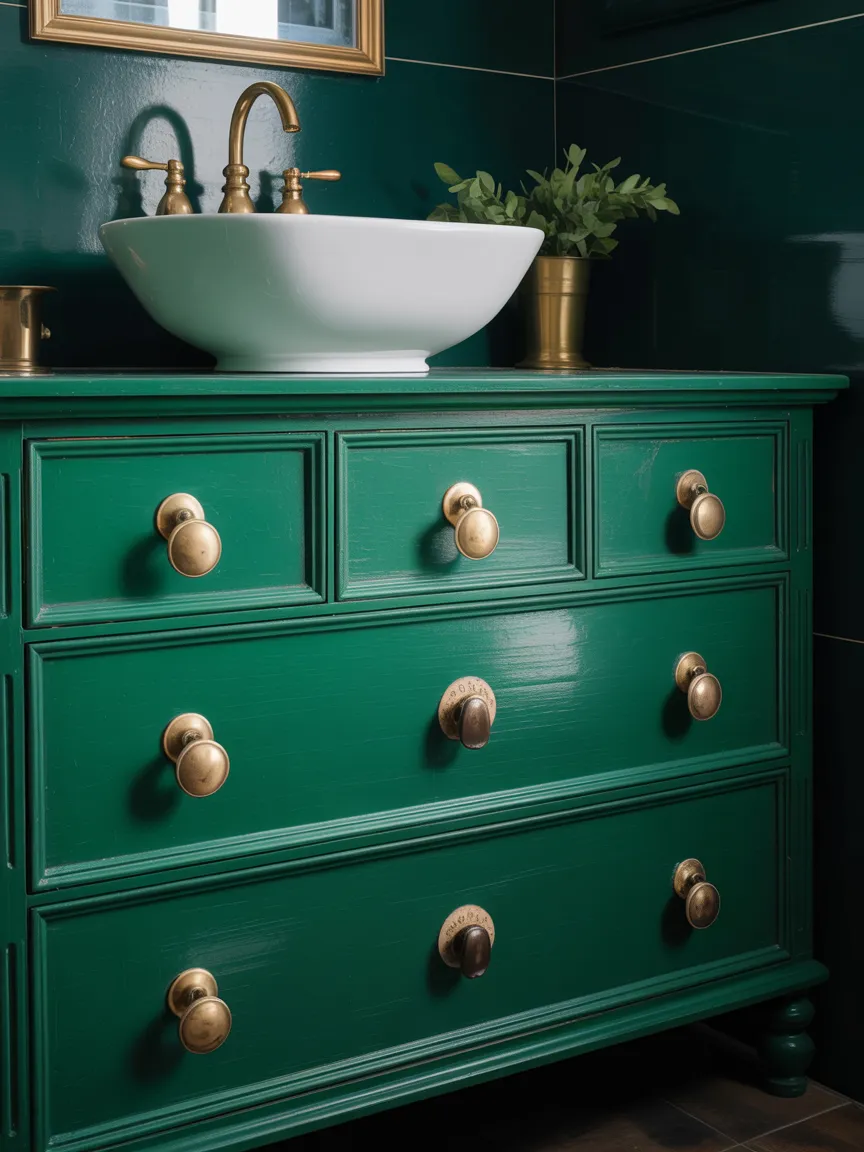Jewel-Toned Painted Dresser with Antique Brass Drop Pulls
