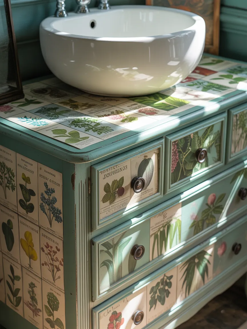 Decoupage Botanical Dresser Vanity