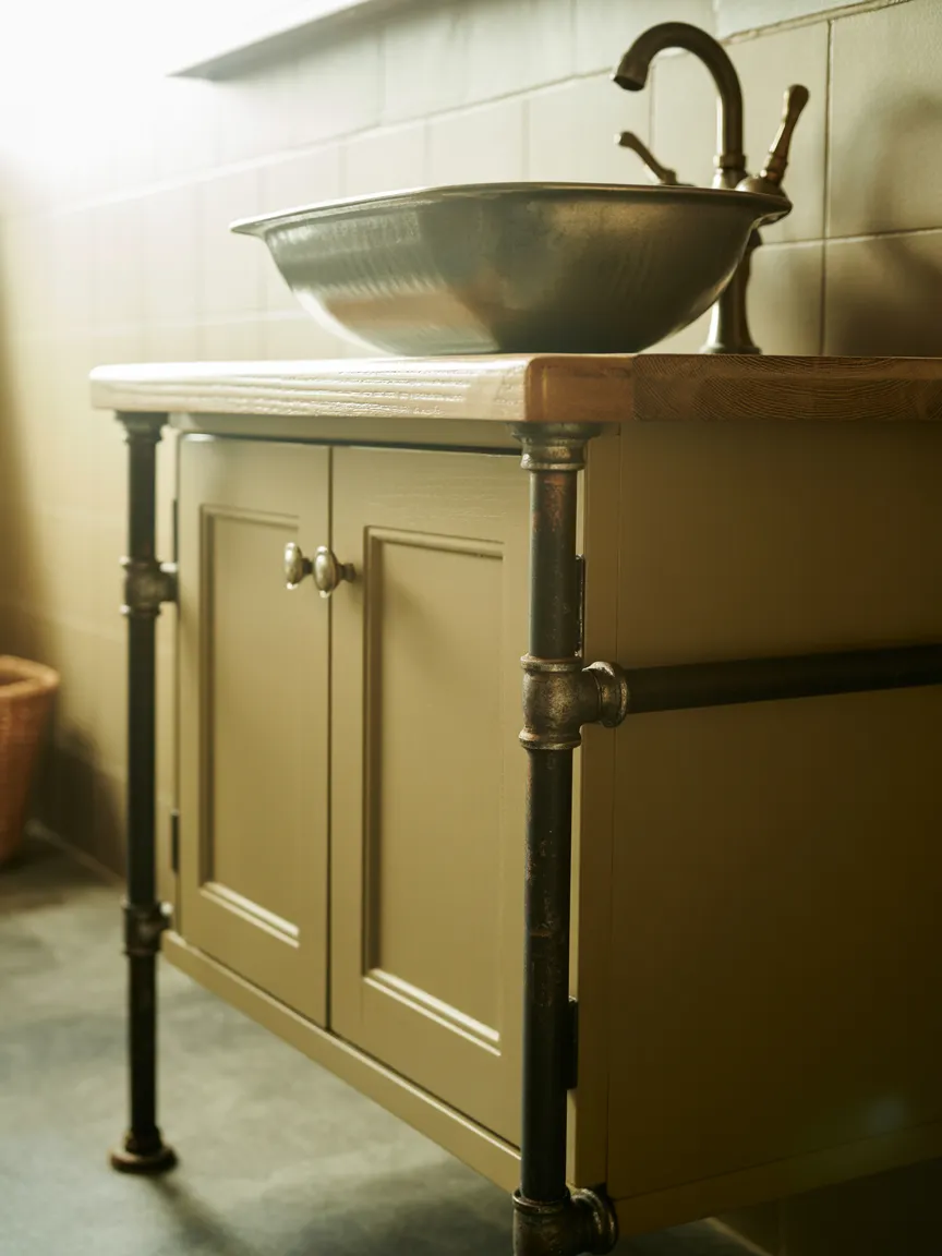 Industrial Pipe-Legged Vintage Cabinet Vanity