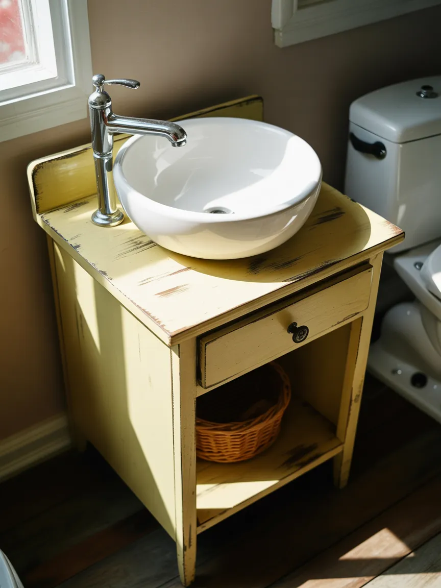 Thrifted Nightstand Single-Sink Powder Room Vanity