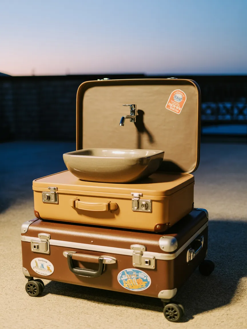 Vintage Suitcase Stacked Vanity for a Quirky Powder Room