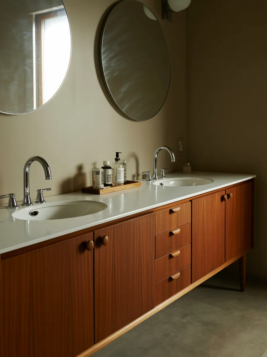 Teak Credenza Double Vanity with Undermount Sinks