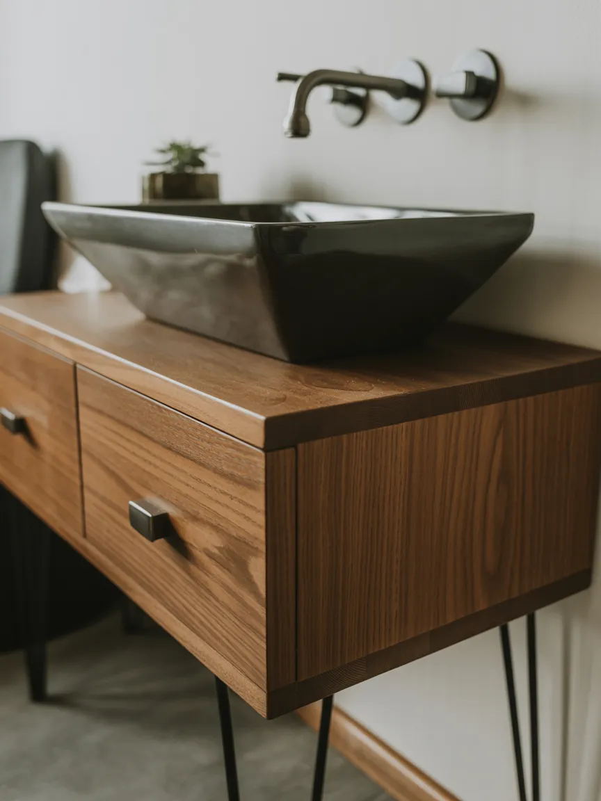 Hairpin Leg Lowboy Dresser with a Geometric Vessel Sink